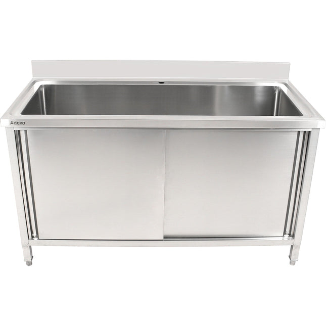 Commercial Pot Wash Sink Stainless Steel 1 Bowl Splashback 2 Doors 1500x600x850+100mm |  Psd150602 D