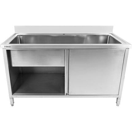 Commercial Pot Wash Sink Stainless Steel 1 Bowl Splashback 2 Doors 1200x600x850+100mm |  Psd120602 D
