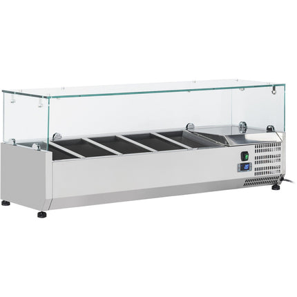 Refrigerated Servery Prep Top 1200mm 5×Gn1/4 With Glass Top Stainless Steel 1200x335x435mm| Thv1200/380