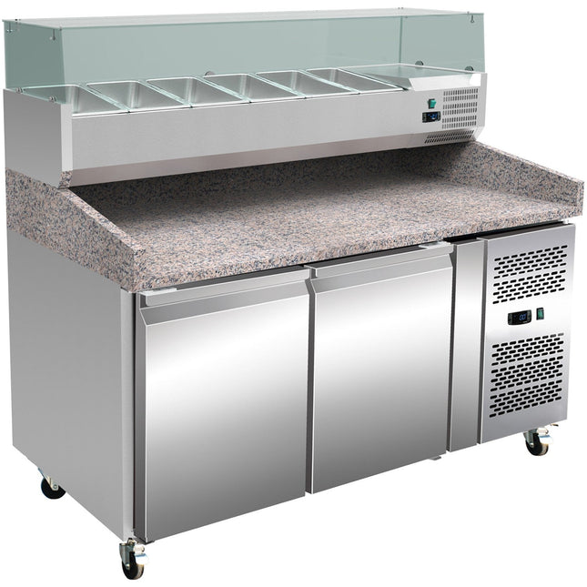 Pizza Counter 2 Doors Granite Top Refrigerated Countertop Display 7x Gn1/4 |  Thpz2600 Tn+Pt15