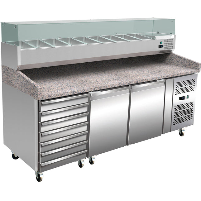 Pizza Prep Table 2 Door 7 Neutral Drawers Refrigerated Countertop Display 10 X Gn1/4 330mm |  Thpz2610 Tn+Pt20