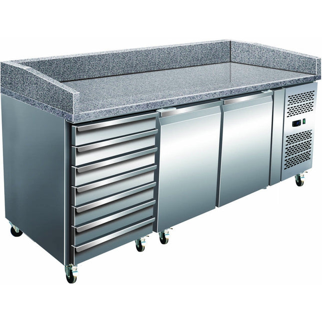 Refrigerated Pizza Prep / Bakery Counter 2 Doors 7 Drawers Granite Top Depth 800mm |  Pz46