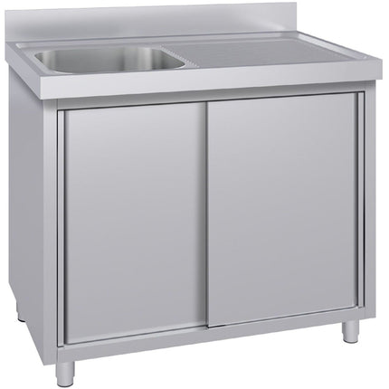 Commercial Stainless Steel Sink With Cupboard &Amp; Splashback 1 Bowl Left Side 1200x600x850mm | Qnh1002