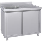 Commercial Stainless Steel Sink With Cupboard &Amp; Splashback 1 Bowl Left Side 1500x600x850mm | Qnh1006