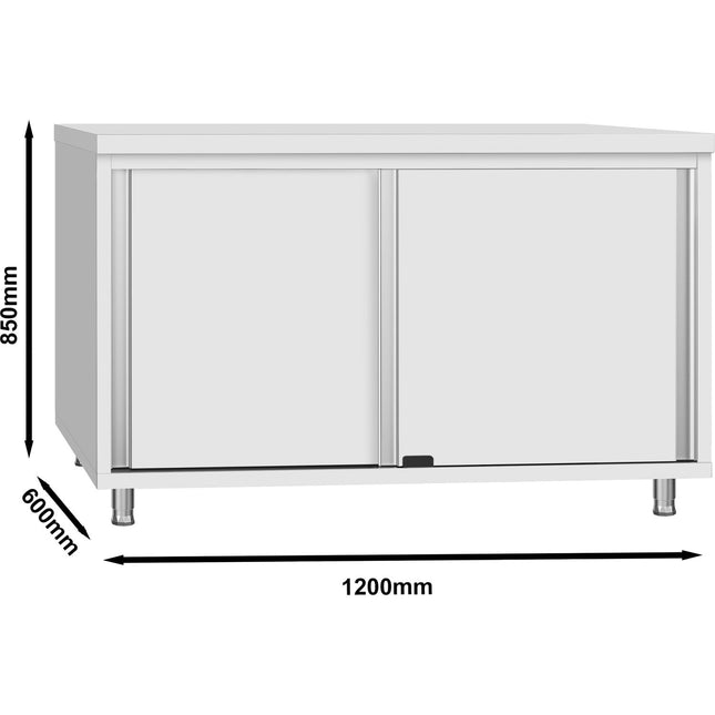 Commercial Stainless Steel Sliding Door Work Table Cabinet With Shelf 1200x600x850mm | Qnh302