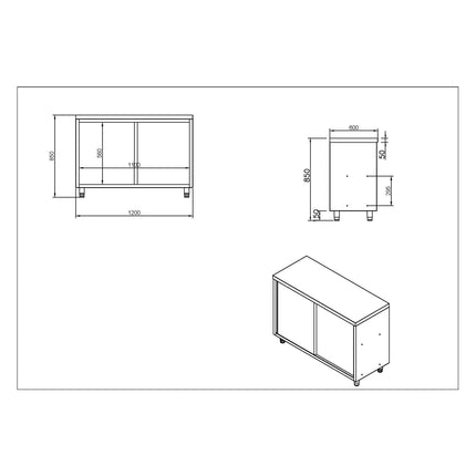 Commercial Stainless Steel Sliding Door Work Table Cabinet With Shelf 1200x600x850mm | Qnh302
