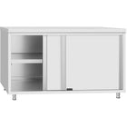 Commercial Stainless Steel Sliding Door Work Table Cabinet With Shelf 1500x600x850mm | Qnh304