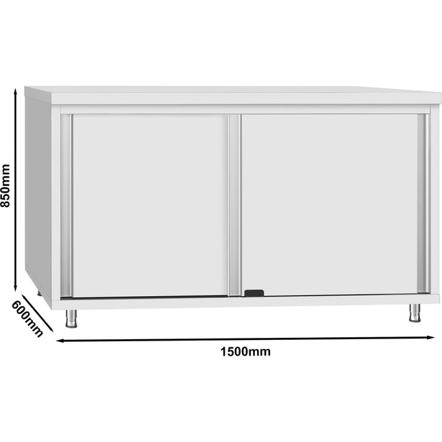 Commercial Stainless Steel Sliding Door Work Table Cabinet With Shelf 1500x600x850mm | Qnh304