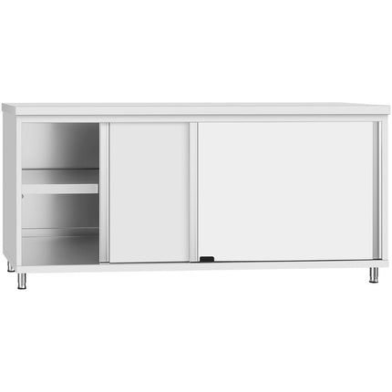 Commercial Stainless Steel Sliding Door Work Table Cabinet With Shelf 1800x600x850mm | Qnh306