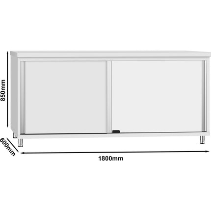 Commercial Stainless Steel Sliding Door Work Table Cabinet With Shelf 1800x600x850mm | Qnh306