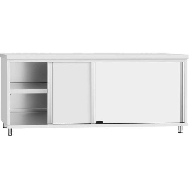 Commercial Stainless Steel Sliding Door Work Table Cabinet With Shelf 2100x600x850mm | Qnh308