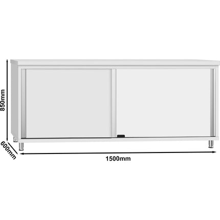 Commercial Stainless Steel Sliding Door Work Table Cabinet With Shelf 2100x600x850mm | Qnh308