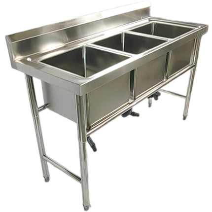 Commercial Stainless Steel Triple Sink With Splashback And Stand 1800x600x850mm | Qnh704
