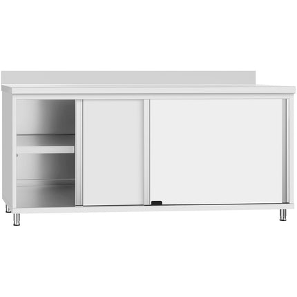 Commercial Stainless Steel Sliding Door Work Table Cabinet With Shelf And Backsplash 1800x600x950mm | Qnh806