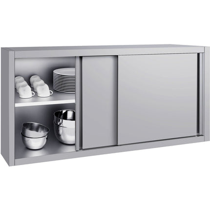 Commercial Stainless Steel Wall Cabinet With Sliding Doors And Inner Shelf 1500x400x650mm | Qnh906