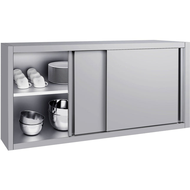 Commercial Stainless Steel Wall Cabinet With Sliding Doors And Inner Shelf 1500x400x650mm | Qnh906
