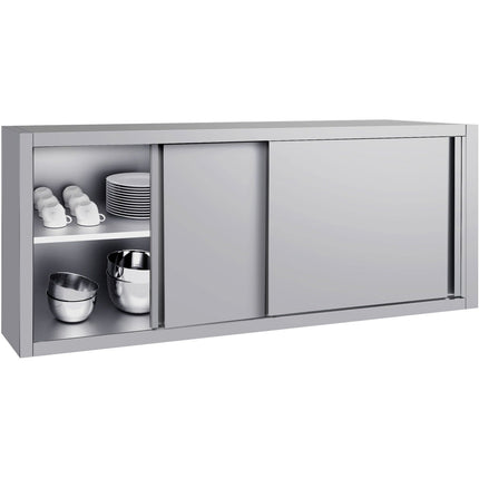 Commercial Stainless Steel Wall Cabinet With Sliding Doors And Inner Shelf 1800x400x650mm | Qnh908