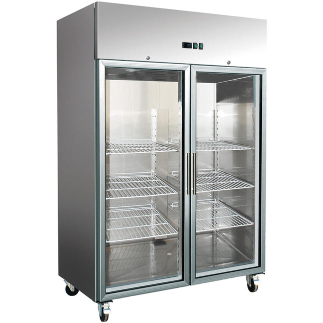 1300lt Commercial Freezer Stainless Steel Upright Cabinet Twin Glass Door Gn2/1 Ventilated Cooling |  F1400 Vglass