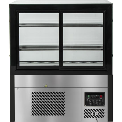 Cake Counter Straight Front 900x700x1200mm 2 Shelves Black Base Led |  Gn900 R2 Black