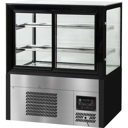 Cake Counter Straight Front 900x700x1200mm 2 Shelves Black Base Led |  Gn900 R2 Black