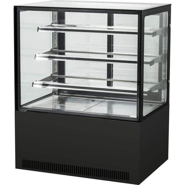Cake Counter Straight Front 900x730x1300mm 3 Shelves Black Base Led |  Gn900 R3 Black