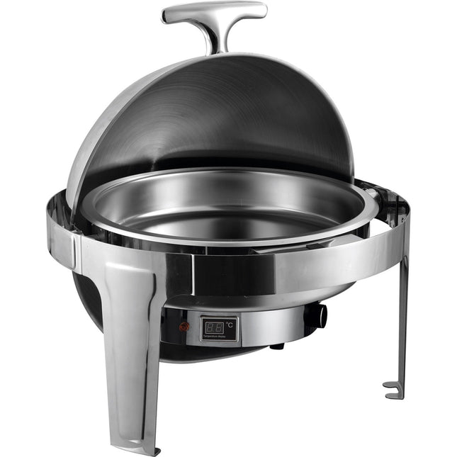 Roll Top Chafer Electric Heating Round Stainless Steel Mirror Polish 6 Litres |  Ra2101 Be