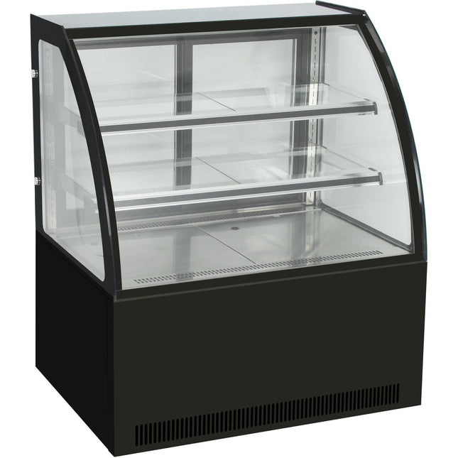 Cake Counter Curved Front 1500x730x1200mm 2 Shelves Black Base Led |  Gn1500 C2 Black