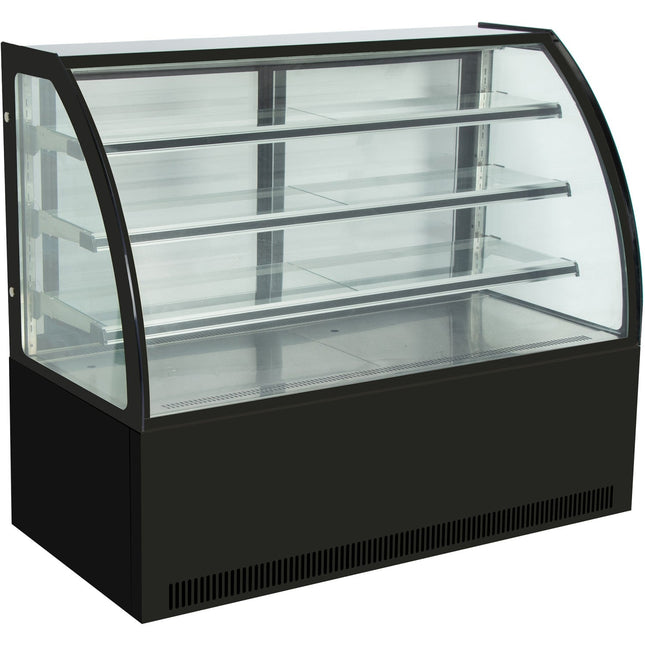 Cake Counter Curved Front 1000x730x1300mm 3 Shelves Black Base Led |  Gn1000 C3 Black
