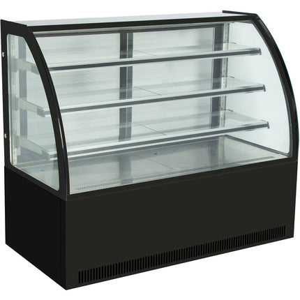 Cake Counter Curved Front 1200x730x1300mm 3 Shelves Black Base Led | Gn1200 C3 Black