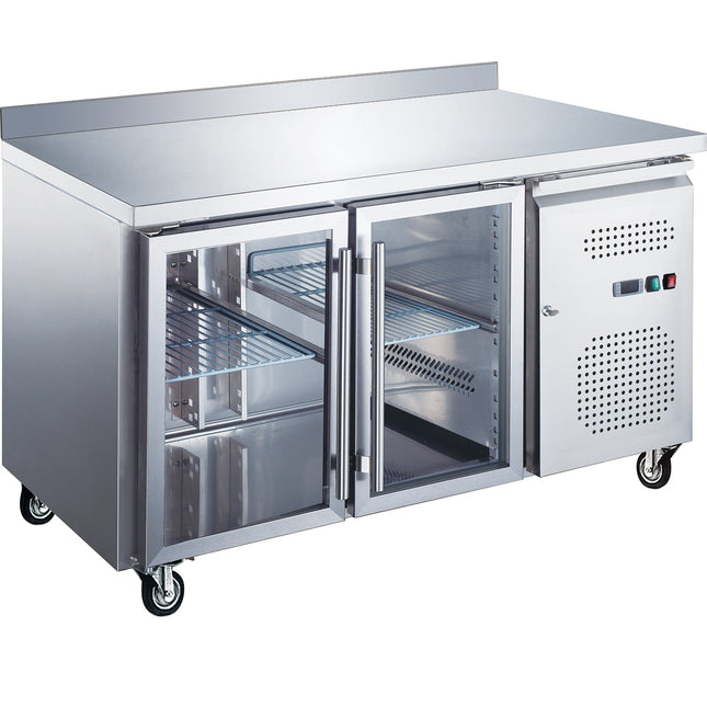 Commercial Refrigerated Counter 2 Glass Doors Depth 700mm Upstand | Rg22 Vglass