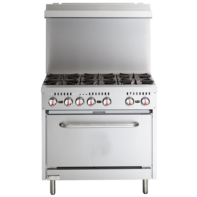 Professional Stainless Steel Gas Range Oven (8k W/Hr) With 6 Burners (36k W/Hr) And Removable Overshelf |  Rgr36 X