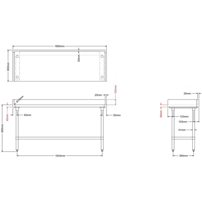 Bakery Work Table Wood Top 1800x600x900mm |  Rwtg600 X1800