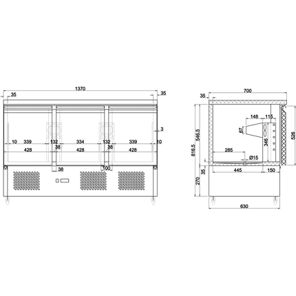 Refrigerated Counter 3 Doors |  Ths903 S/Stop