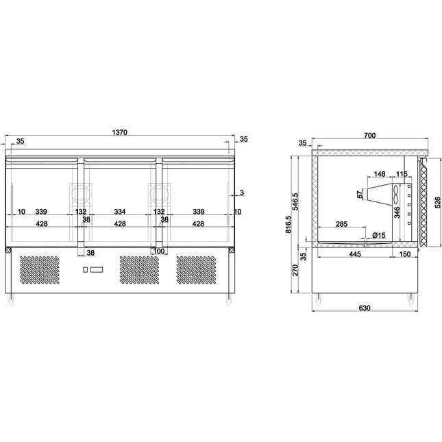 Refrigerated Counter 3 Doors |  Ths903 S/Stop