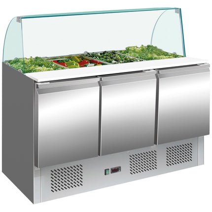 Saladette Prep Counter With Glass Top 1365x700x1350mm 3 Doors |  Ths903 Cg