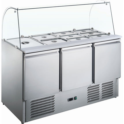 Saladette Prep Counter With Glass Top 1365x700x1350mm 3 Doors | S903 Cg
