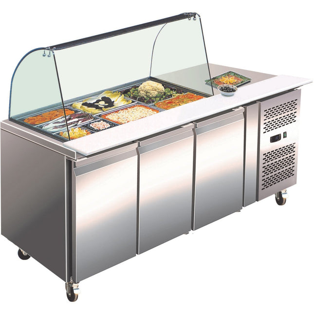 Saladette Prep Counter Glass Top 2230x700x1365mm 4 Doors |  Sal41
