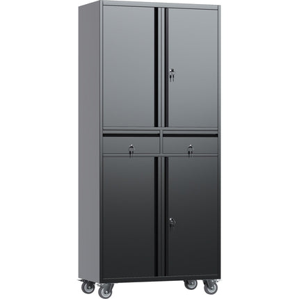 Commercial Mobile Black Steel Cabinet 4 Doors 2 Drawers 760x380x1800mm |  Sart210