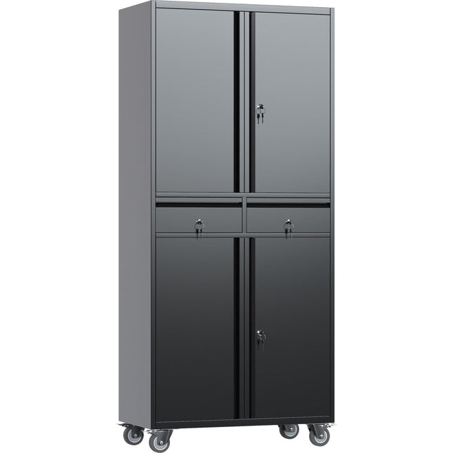 Commercial Mobile Black Steel Cabinet 4 Doors 2 Drawers 760x380x1800mm |  Sart210