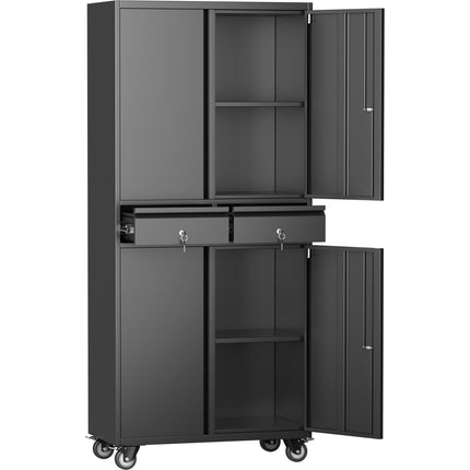 Commercial Mobile Black Steel Cabinet 4 Doors 2 Drawers 760x380x1800mm |  Sart210