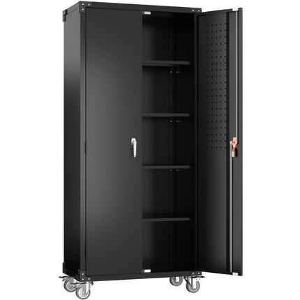 Professional Black 2 Door Lockable Steel Tool Cabinet With 4 Adjustable Shelves 800x420x1830mm |  Sart214