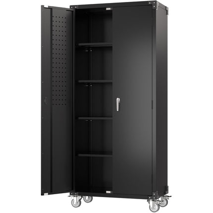 Professional Black 2 Door Lockable Steel Tool Cabinet With 4 Adjustable Shelves 800x420x1830mm |  Sart214