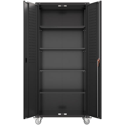 Professional Black 2 Door Lockable Steel Tool Cabinet With 4 Adjustable Shelves 800x420x1830mm |  Sart214