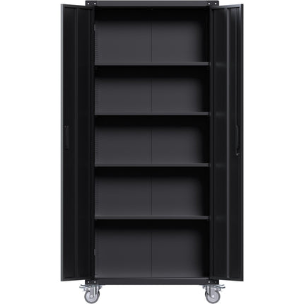 Professional Black 2 Door Lockable Steel Tool Cabinet With 4 Adjustable Shelves 800x420x1830mm |  Sart216