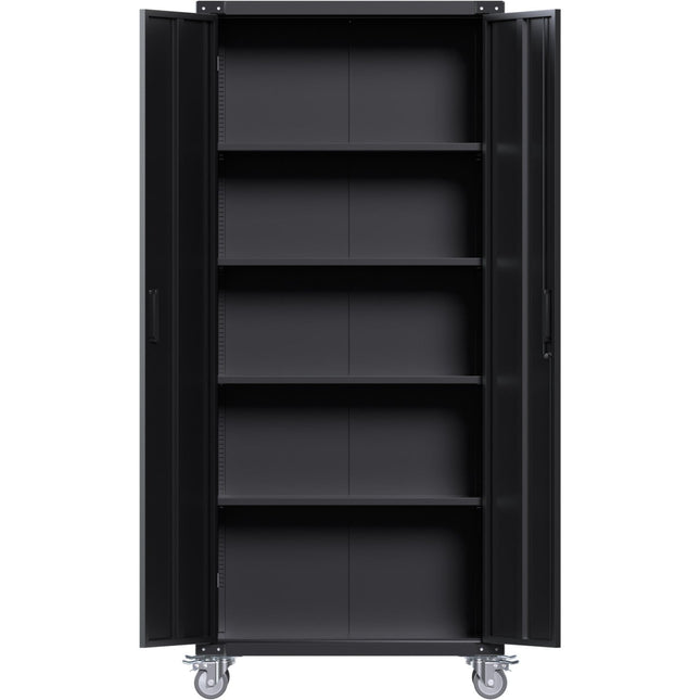 Professional Black 2 Door Lockable Steel Tool Cabinet With 4 Adjustable Shelves 800x420x1830mm |  Sart216