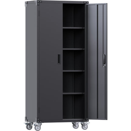 Professional Black 2 Door Lockable Steel Tool Cabinet With 4 Adjustable Shelves 800x420x1830mm |  Sart216