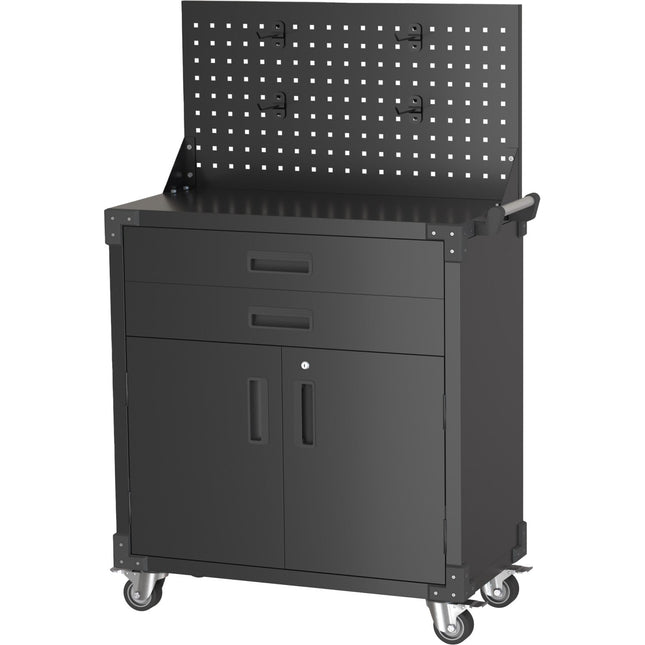 Professional Mobile Black 2 Door 2 Drawer Pegboard Steel Tool Cabinet 800x420x1320mm |  Sart224