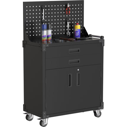 Professional Mobile Black 2 Door 2 Drawer Pegboard Steel Tool Cabinet 800x420x1320mm |  Sart224