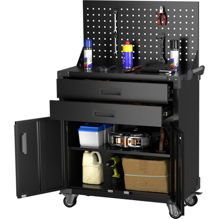 Professional Mobile Black 2 Door 2 Drawer Pegboard Steel Tool Cabinet 800x420x1320mm |  Sart224