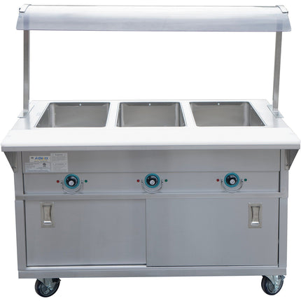 Mobile Bain Marie With Cupboard &Amp; Sneeze Guards 3x Gn1/1 |  Est3 Swcbsd Sasg1648